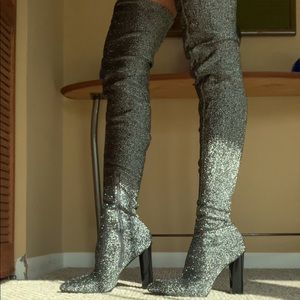 Thigh high boots - grey shimmer